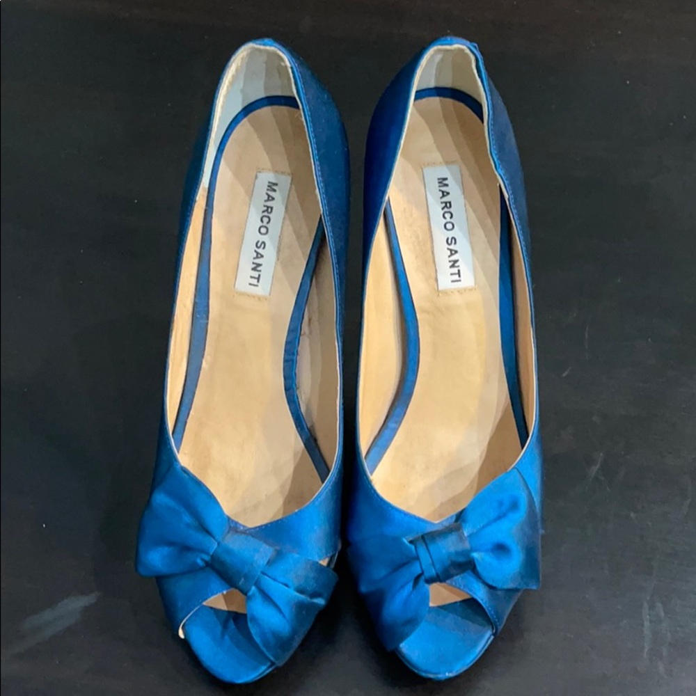 Marco Santi Blue Silk Peep Toe Pump